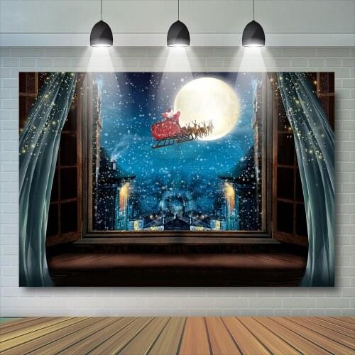 Window Santa Claus Background Night Kids Adult Photography Backdrop Props Stars Big Moon Props Children Photocall Photostudio