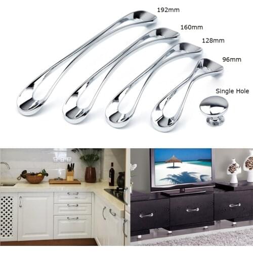 Chrome Plated Wardrobe Door Handles Modern Simple Zinc Alloy Cabinet Cupboard Kitchen Bedroom Pulls Knobs For Hardware Furniture