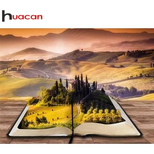 Huacan Diy 5d Diamond Painting Art Book Scenery Embroidery Cross Stitch Natural Landscape Diamond Art Home Decor