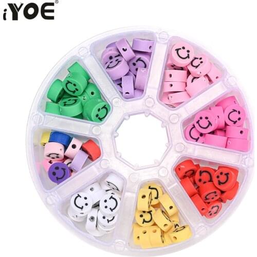 IYOE 120pcs/Set 8 Color Smiley Face Beads Flat Round Polymer Clay Beads Loose Spacer Beads Kit For Jewelry Making Bracelet Gift