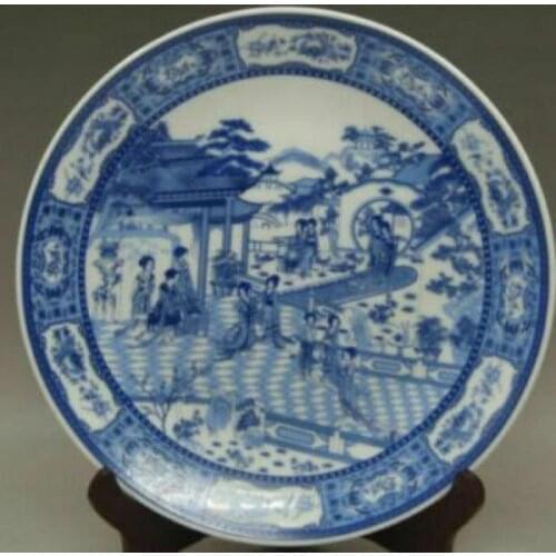 Chinese Rare Blue and White Porcelain Plate Painting Riverside Qianlong Mark