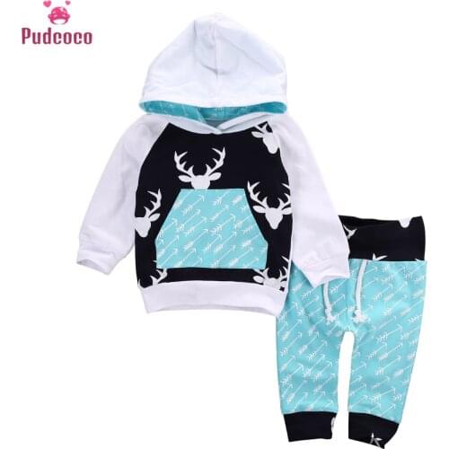 Autumn Winter Christmas Kids Baby Girls Boys Reindeer Hooded Tops +Pants Outfits Set 2pcs Suit Baby Boy Clothes Newborn