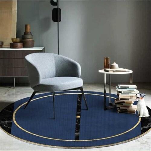 Brief Navy Blue Golden Print Round Carpets Rugs For Living Room Bedroom Non-slip Floor Mat tapete para sala alfombra