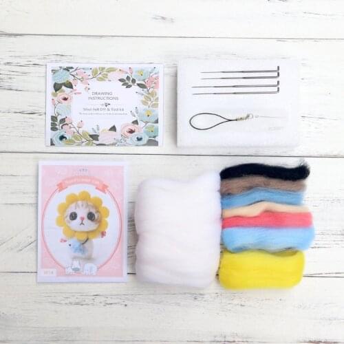 Cat Doll With Strawberry Panda Wool Felt Craft DIY Non Finished Poked Set Handcraft Kit For Needle Material Bag Pack