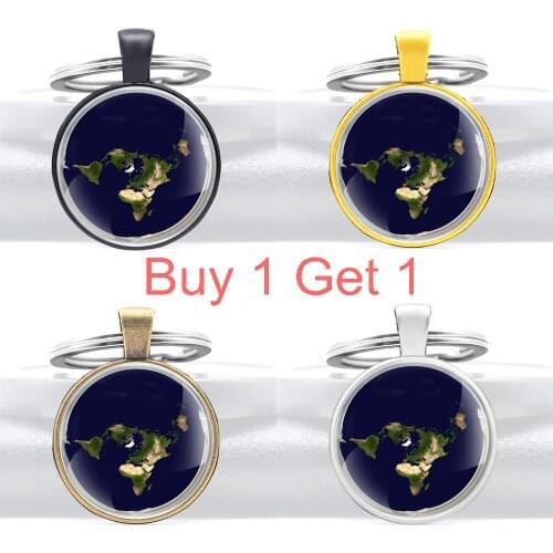 Buy 1 Get 1 the Earth Is Flat Glass Cabochon Metal Pendant Key Chain Classic Men Women Key Ring Jewelry Gifts Keychains