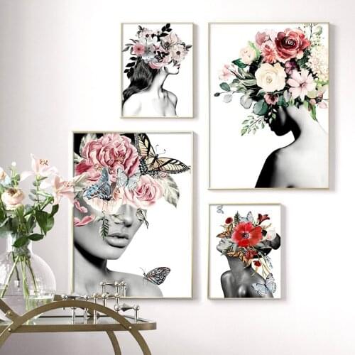 5D DIY Poured Glue Diamond Painting Kits Scalloped Edge Abstract Girl Flowers Fashion Wall Art Canvas Nordic Living Room Decor