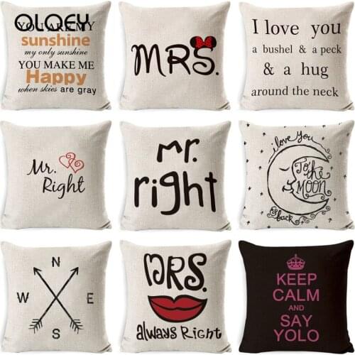 Valentines Day Pillowcase English Alphabet Pillowcase Linen Super Soft Cute Pillowcase Home Decoration Pillowcase 45x45cm