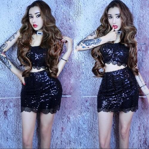 Nightclub Beyonce Sequins Clothing Bar DJ Female Singer Jazz Hip Hop Dance Costumes Women Sexy Stage Outfits Dancewear 2PCS/SET