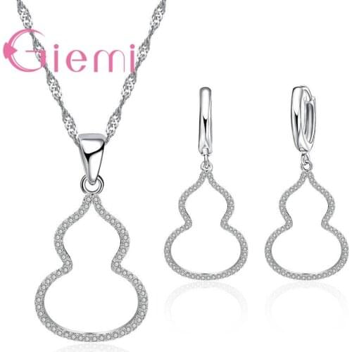 New Finding Silver Set Free Shipping CZ Jewelry Set 925 Sterling Silver Necklace+Dangle/Hoop Earrings Sets For Women