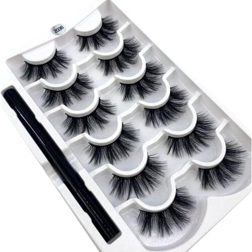 NEW 6 pair eyelashes set No glue Easy to wear Natural 3D Eye Lashes Sticky Eyeliner Mascara Set Self-adhesive Eyelash Extension