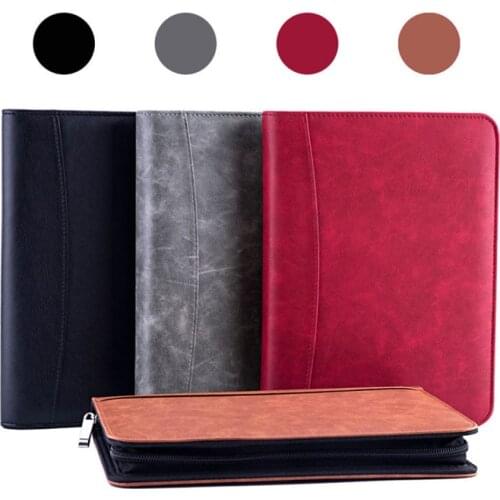 Retro Faux Leather A5 Padfolio with Calculator Binder Zipper Business Notebook File Organizer Folder Manager Briefcase Note Book