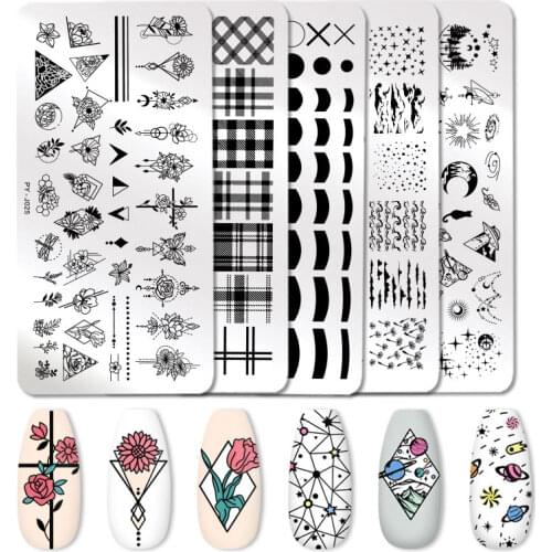 PICT YOU Flower Leaves Image Stamping Plates Plants Lavender Flower Striped Line French Nail Art Plate Stencil Stainless Steel