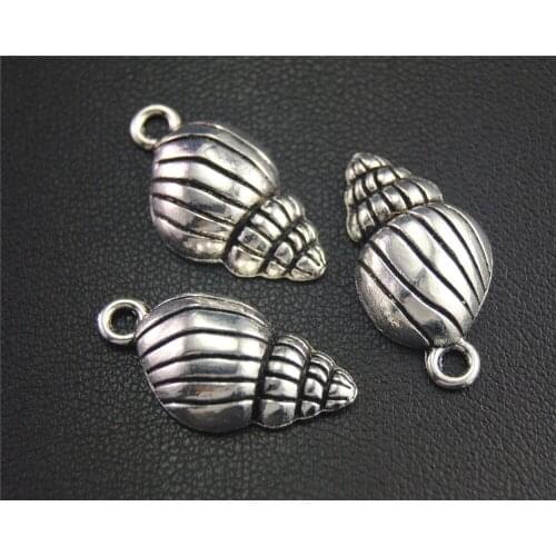 20pcs Silver Color Marine Shell Conch Charm Pendant DIY Necklace Bracelet Bangle Findings 24x13mm A1984