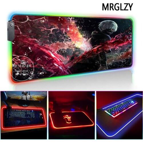 MRGLZY Hot Anime Mouse Pad LED Light RGB Gamer Multi-size Tokyo Ghoul Large Desk Mat Rug Gaming Accessories for Laptop Keyboard