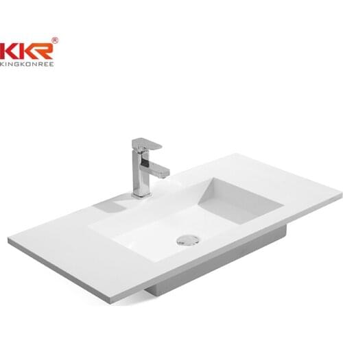 Rectangular solid surface Table top basin bathroom sink Pure white hand wash basin