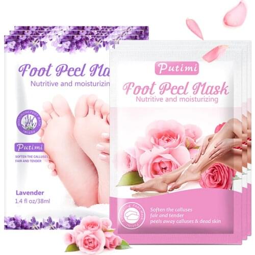 PUTIMI 2packs Exfoliating Foot Mask Lavender/Rose Whitening Feet Mask Peeling Dead Skin Calluses Pedicure Socks Foot Patch
