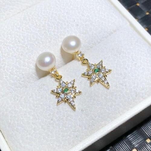2020 Best Sellers Women Beauty 585 Rose Mixed White Gold Color Natural Pearl Earrings White Cubic Zircon Drop Earrings