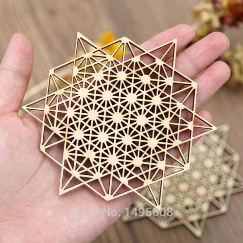 Grids Tetrahedron Coaster Wood flower of life Crystal Grid table mat decorations Drink Holder Gift
