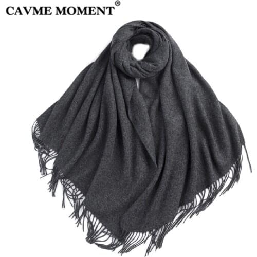 CAVME Pure Wool Scarf Unisex Mens Basic Scarf Solid Color Ladies Long Scarves Femme Homme Winter Warm Shawl Wrap 320g 70*200cm