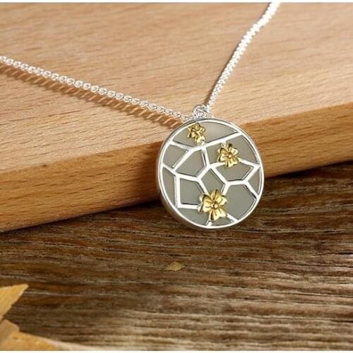 Hetian Jade Plum Blossom round Pendant Sterling Silver Necklace White Jade Clavicle Chain Niche Ornament