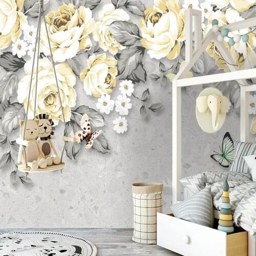 Modern Ins Fresh Peony Flowers Wall Stickers 3D Hand-painted Pastoral Floral Custom Art Photo Mural Wallpaper Self-adhesive