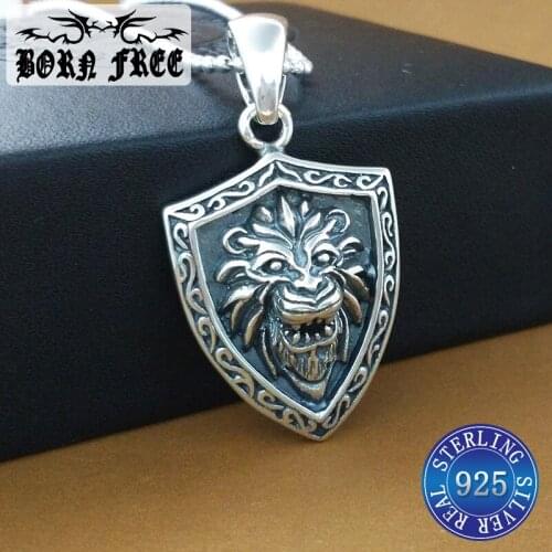 925 sterling silver lion & shield pendant necklace fashion jewelry personality necklaces pendants colgante original vintage 2018