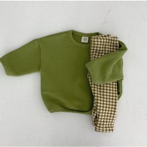 Warm Korean baby and childrens wear pure cotton Plush casual loose T-shirt bottompants two-piece set