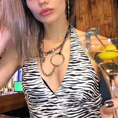 Harajuku zebra print sleeveless backless fashion tank top women summer leisure halter top female sexy club party croptop
