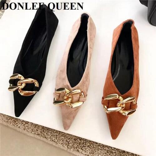 Women Shoes Flat Ballerina Female Casual Office Dress Ballet Flats Brand Loafers Elegant Metal Buckle Chaussure Zapatos De Mujer