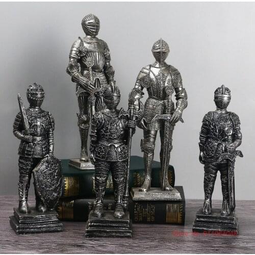 European Style Vintage Guardian Warrior Statue Mighty Ancient Roman Armored Soldiers Resin Figurine Bar Reception Decorations