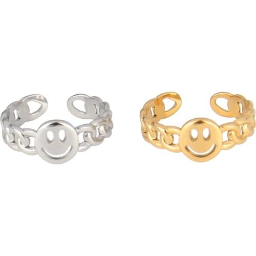 Vintage Stainless Steel Rings For Women Smile Face Ring Open Finger Ring Geometric Gold Silver Adjustable Ring Jewelry