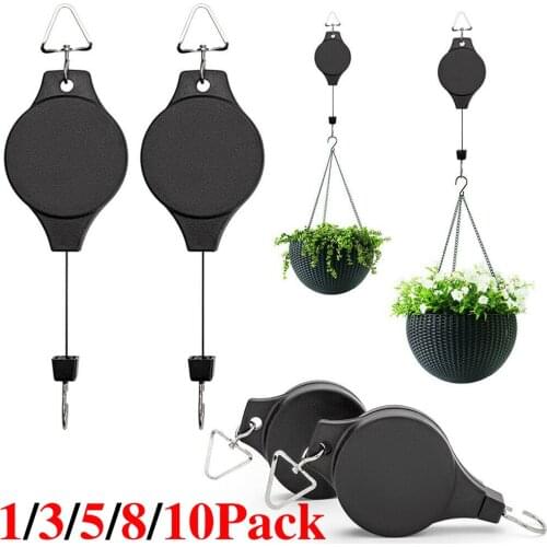 20-90cm Retractable Hanging Basket Pull Down Hanger Pulley Garden Baskets Plant Pots Hanging Basin Retractable Hook Greenhouse