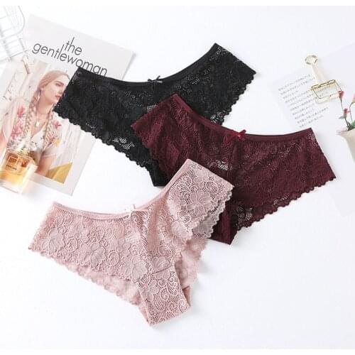 Womens Panties Sexy Lace Solid Color Transparent Tights Low Waist Seamless Hollow Breathable Girls Briefs