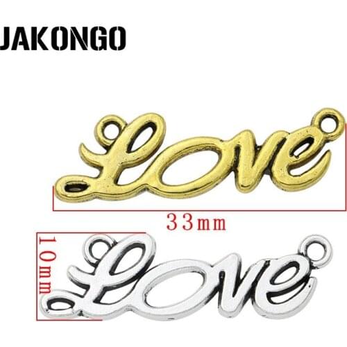 10pcs Antique Silver Golden Plated Vintage Love Connectors Charms for Jewelry Making DIY Handmade Craft 33x10mm