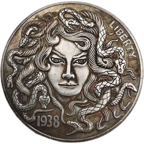 1938 American Morgan Wanderer Coin Medusa Beautiful Woman And Snake Commemorative Coins Collection Crafts Home Decoration Gifts