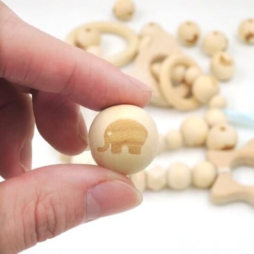 20mm wooden elephant beads shaped burnt engrave diy accessory wooden craft necklace bracelet natural wood round ball EA147