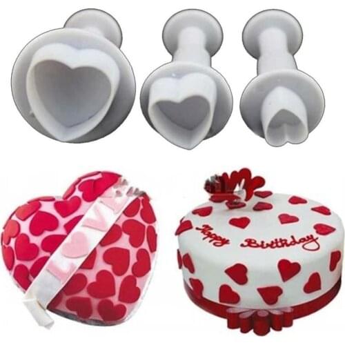 3pcs love heart shape Cookie Plunger Cutter Fondant Gum Paste Cupcake Toppers Mold spring biscuit Christmas Cake Decorating Tool