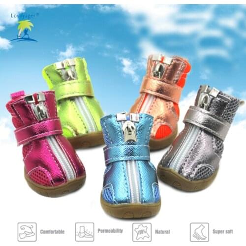 Fashion 4Pcs/lot Pet Dog Shoes Breathable Dog Boots Bling Candy Colors Non-slip Walking Sport Pet Shoes for Chihuahua Yorkshire