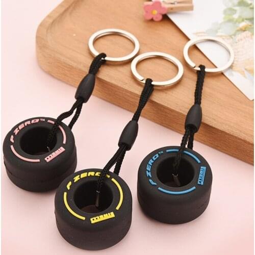 5 pcs New fashion pvc soft rubber simulation cartoon small tire keychain unisex gift