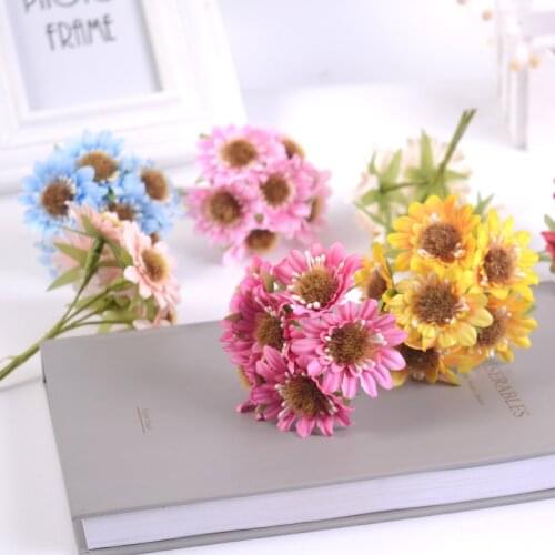 6pcs daisy aritificial flower bouquet chrysanthemum blossom fake flower stamens for wedding home decor DIY Scrapbooking craft