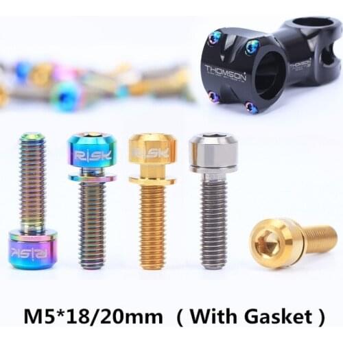 RISK 6Pcs Titanium Bolt M5x18 / 20 mm Stem Screws Bicycle Bike MTB Steering Stem Handlebar Titanium Screw with Washers Gasket
