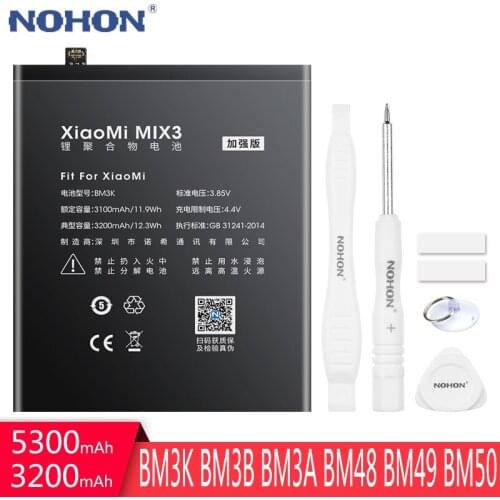 NOHON Battery For Xiaomi Mi MIX 3 2 MAX 2 Note 2 3 BM3K BM3B BM3A BM49 BM48 BM50 Replacement Lithium Polymer Phone Bateria+Tools
