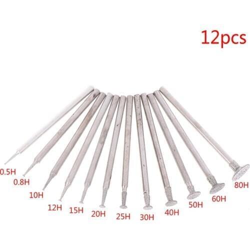 12Pcs 2.3 Shank Diamond Grinding Head Mounted Points Shank Spherical Concave Jade Carving Burrs For Rotary Tool
