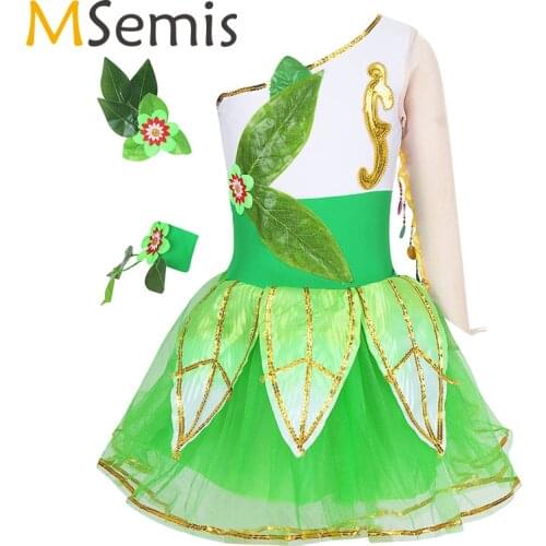 Girls Ballet Tutu Dress Dancewear One Shoulder Sequins Trim Tutu Dress Dancewear Performance Ballet Jazz Ballroom Dance Costume