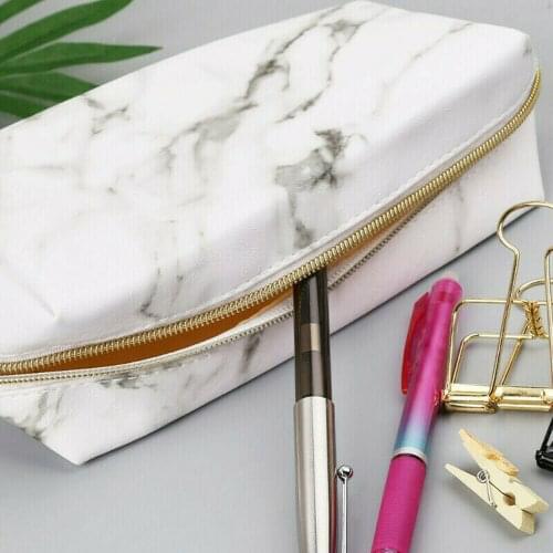 Large Cute Zipper Pencil Case Pouch Pen Box Bags Marble Makeup Storage School Supplies For Girl Kids