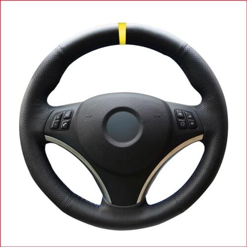 Artificial Leather Yellow Marker Steering Wheel Cover for BMW E90 E91 E92 E93 E87 E81 E82 E88 X1 E84