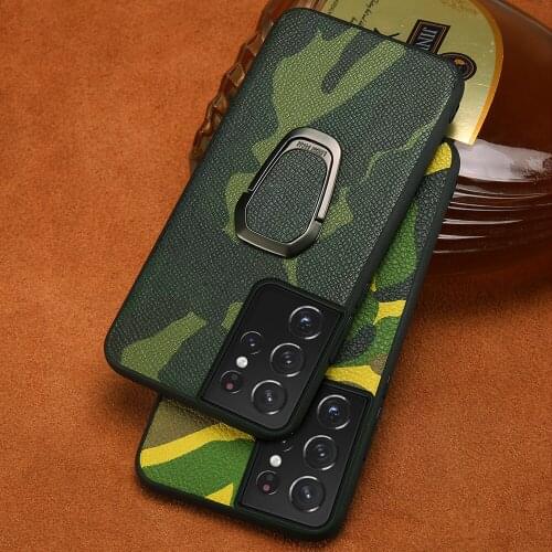 Genuine Leather Camouflage Bracket Case For Samsung Galaxy S21 Ultra S20 FE S8 S9 S10 Plus Note 20 10 9 A52 A72 A51 A50 A71 M31