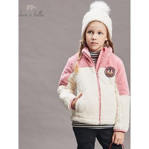 DBK11188 dave bella winter kids girls fashion long sleeve splice cartoon pockets coat children cute tops high quality outerwear