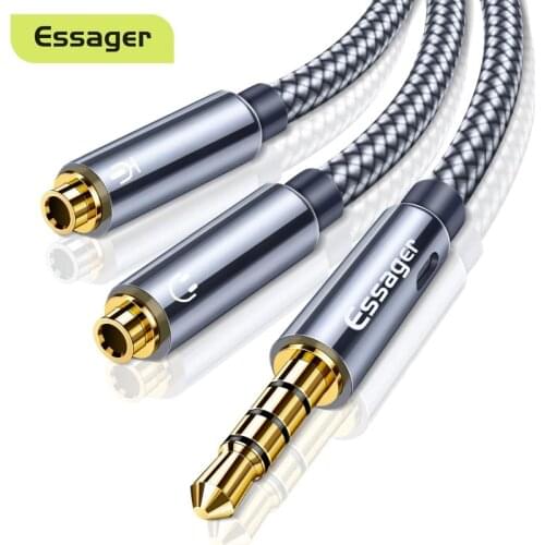 Essager Audio Splitter Headphone Headset Extension Aux Cable 3.5mm Jack Male To Dual Female Mic Y Adapter For Phone PC AUX Cord