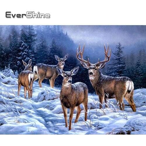 EverShine DIY Diamond Painting Full Square Animal Diamond Embroidery Deer Mosaic Cross Stitch Winter Handmade Hobby
